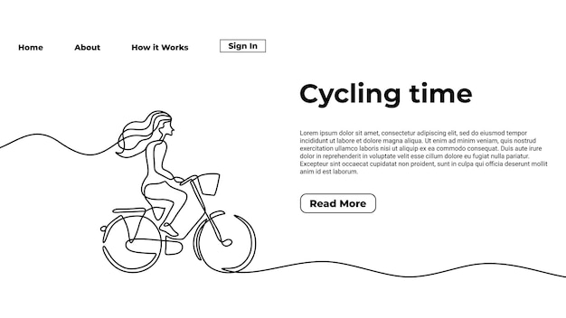 Plantilla de página de destino de dibujo de una línea de tiempo de ciclismo dibujado a mano continuo