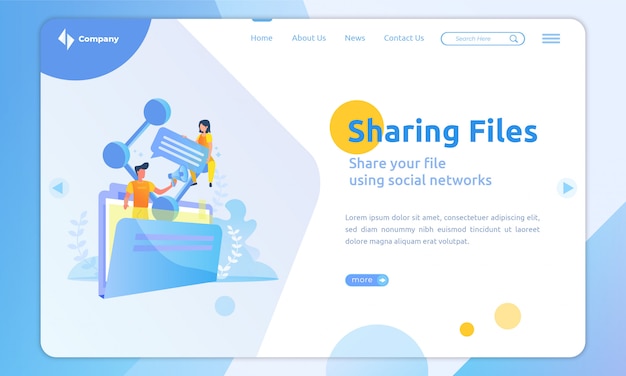 Plantilla de página de destino de diseño plano para compartir archivos