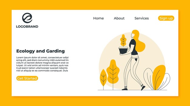 Plantilla de página de destino de ecología y jardinería