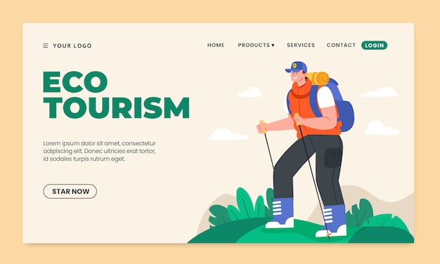 plantilla de página de destino de ecoturismo dibujada a mano