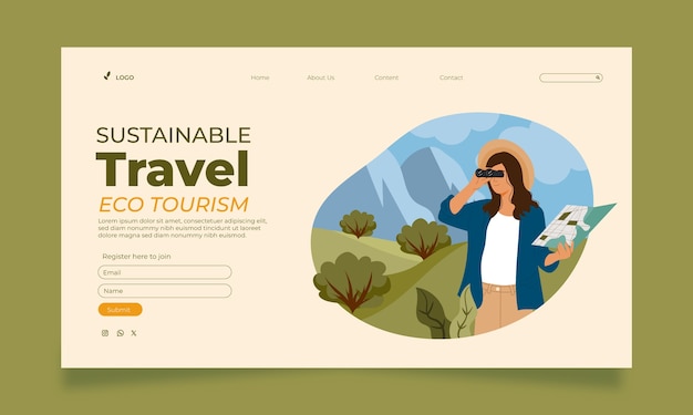 plantilla de página de destino de ecoturismo dibujada a mano
