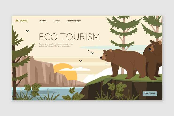 plantilla de página de destino de ecoturismo dibujada a mano