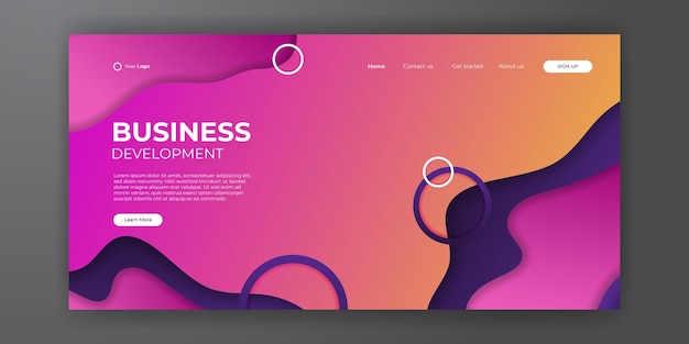 Plantilla de página de destino empresarial moderna con fondo 3D moderno abstracto. Composición de degradado dinámico. Diseño de landing pages, portadas, folletos, flyers, presentaciones, banners. Ilustración vectorial