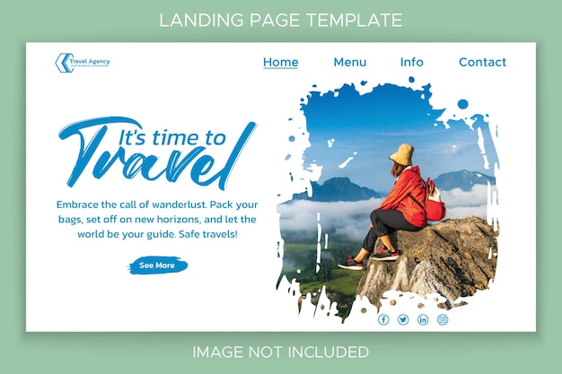 Plantilla de página de destino del encabezado del sitio web de viajes con pinceladas