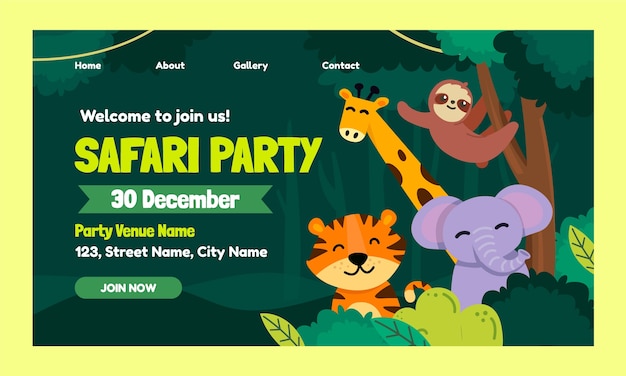 Plantilla de página de destino de fiesta de safari dibujada a mano