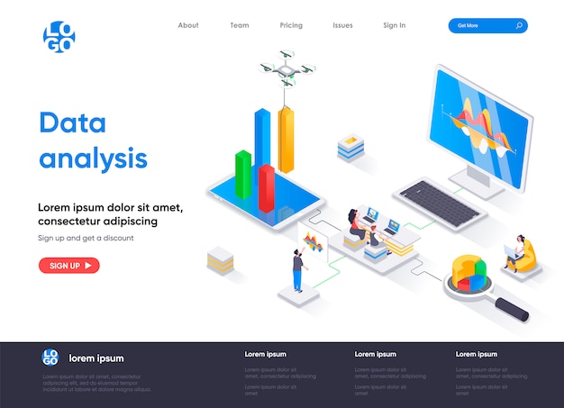 Plantilla de página de destino isométrica de análisis de datos