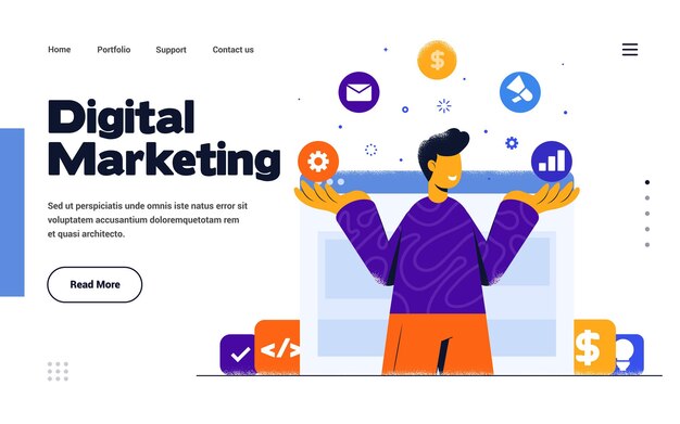 Plantilla de página de destino Marketing digital en estilo de diseño plano