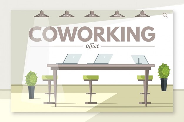 Plantilla de página de destino de oficina de coworking