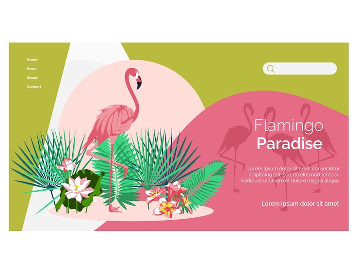 Vector plantilla de página de destino del paraíso de los flamencos