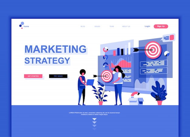 Plantilla de página de destino plana de estrategia de marketing