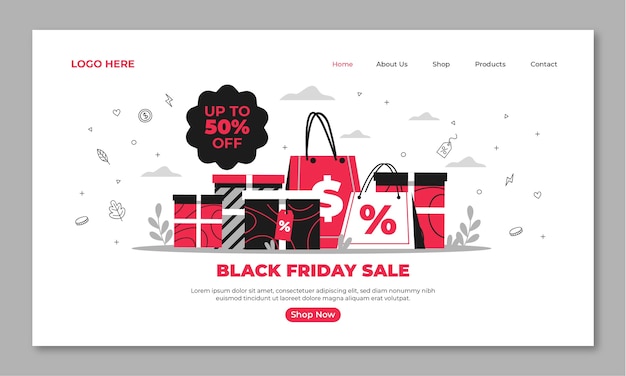 Plantilla de página de destino plana para la venta del viernes negro