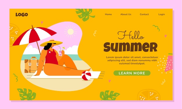Plantilla de página de destino plana para el verano