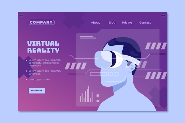 Vector plantilla de página de destino de realidad virtual