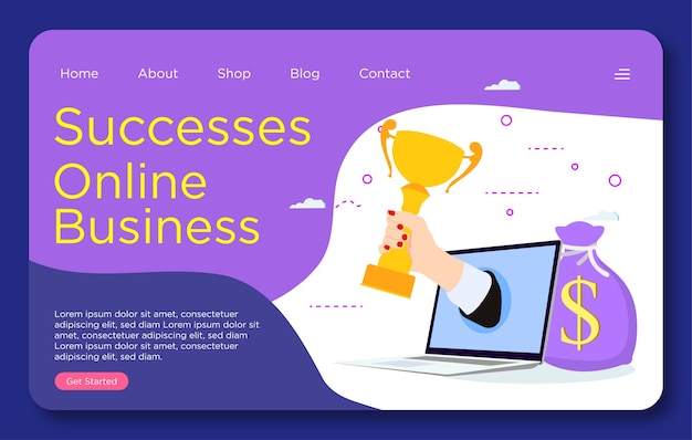 Plantilla de página de destino del sitio web de éxitos comerciales en línea