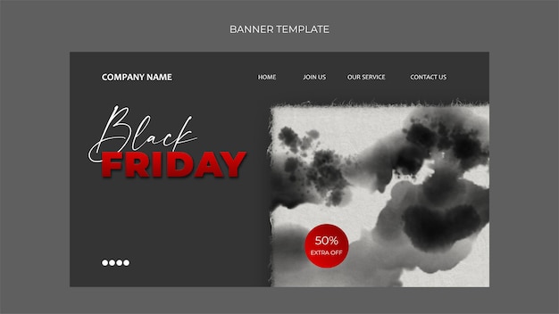 Plantilla de página de destino del sitio web de la súper venta del Black Friday. Pintura acuarela abstracta artística