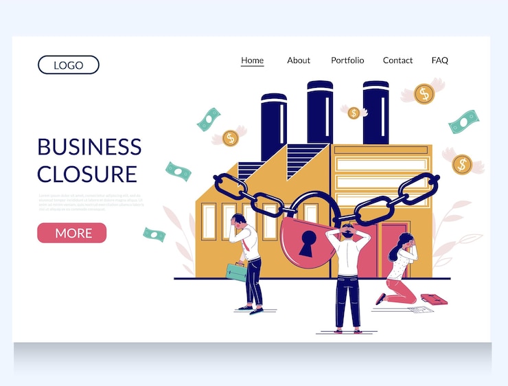 Vector plantilla de página de destino de sitio web de vector de cierre de negocio