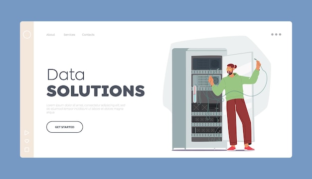 Plantilla de página de destino de soluciones de datos administrador del sistema servidor de mantenimiento de personajes racks administrador de sistemas mantenimiento computadora