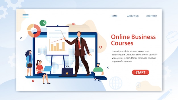 Vector plantilla de página de inicio del curso de negocios en línea