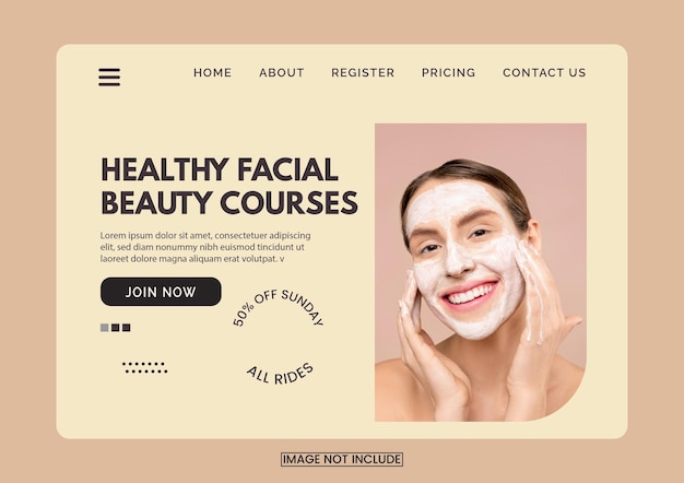 Vector plantilla de página de inicio de la tienda de cosméticos en línea adecuada para cursos de belleza facial saludable en línea y compañías de belleza, página de inicio de vector premium