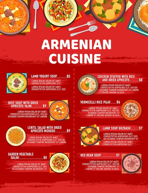 Plantilla de página de menú de restaurante de cocina armenia