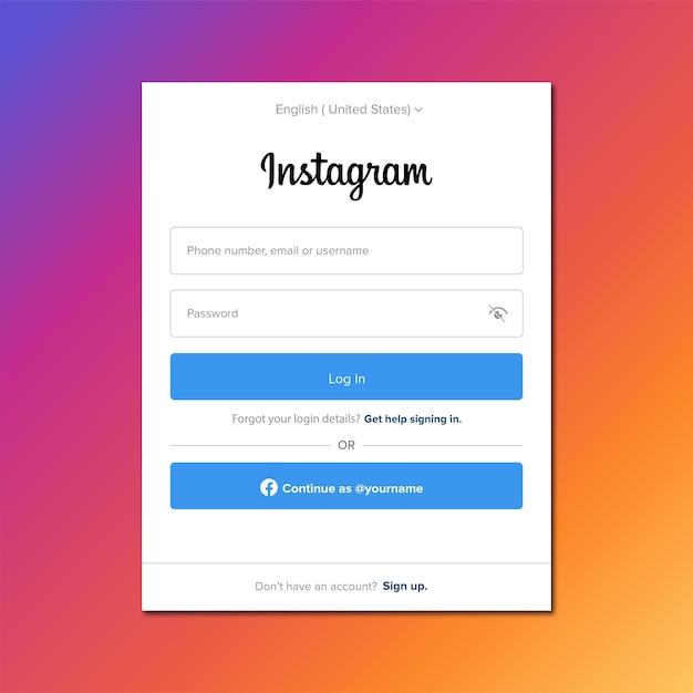 Plantilla de página o pantalla de inicio de sesión de redes sociales de instagram vector gratis