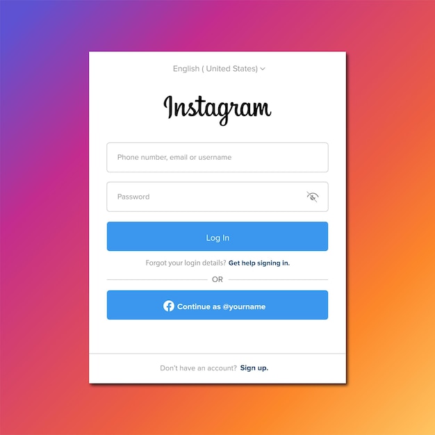 Plantilla de página o pantalla de inicio de sesión de redes sociales de instagram Vector Gratis