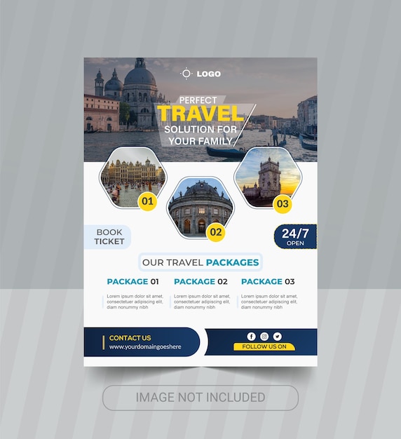 Plantilla de página de portada de folleto de vacaciones de diseño de volante de agencia de viajes