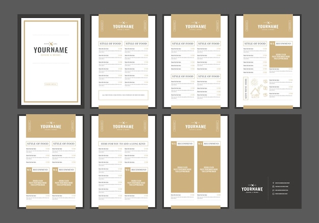 Plantilla de páginas a4 de 8 menús de comida con clase