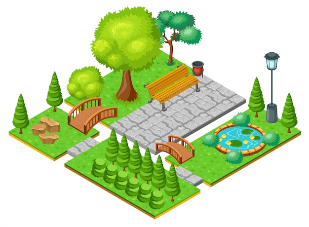Plantilla de paisaje de parque de luz isométrica