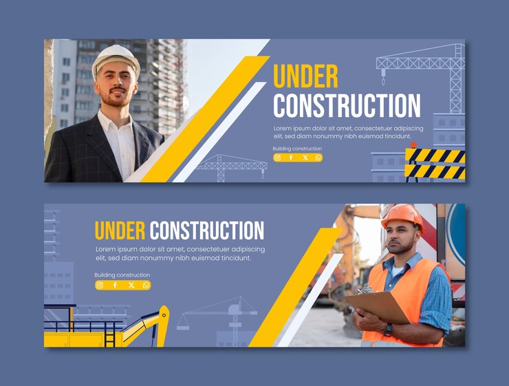 Vector plantilla de pancarta horizontal para la construcción de edificios planos
