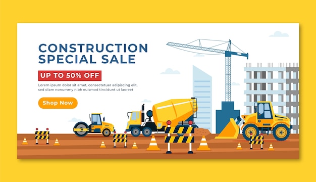 plantilla de pancarta horizontal para la construcción de edificios planos