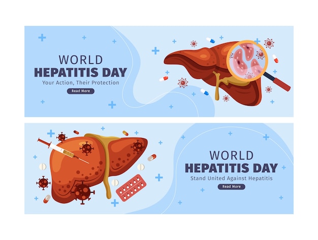 plantilla de pancarta horizontal del día mundial de la hepatitis plana