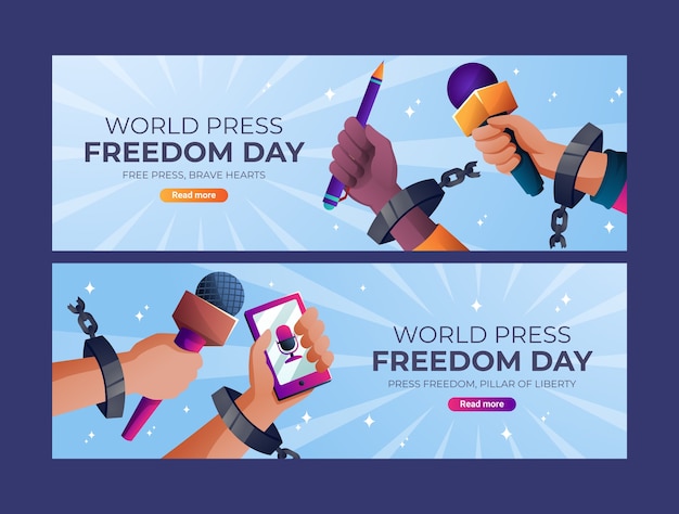 Vector plantilla de pancarta horizontal del día mundial de la libertad de prensa con gradiente