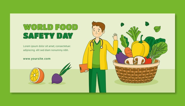 Plantilla de pancarta horizontal dibujada a mano para el Día Mundial de la Seguridad Alimentaria