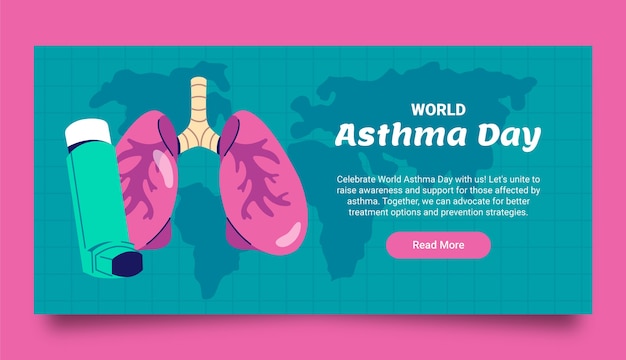 Vector plantilla de pancarta horizontal plana para la concienciación del día mundial del asma