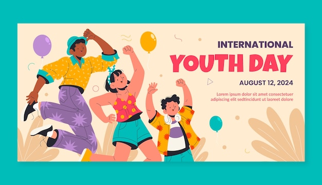 plantilla de pancarta horizontal plana para el día internacional de la juventud