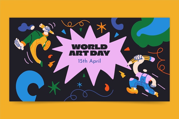 Vector plantilla de pancarta horizontal plana para el día mundial del arte