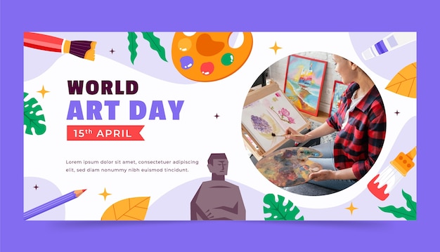 plantilla de pancarta horizontal plana para el día mundial del arte