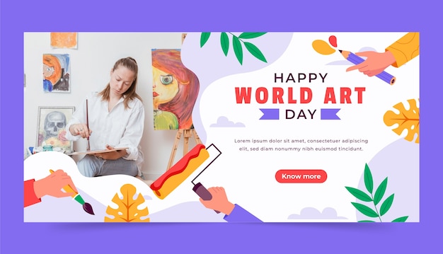 plantilla de pancarta horizontal plana para el día mundial del arte