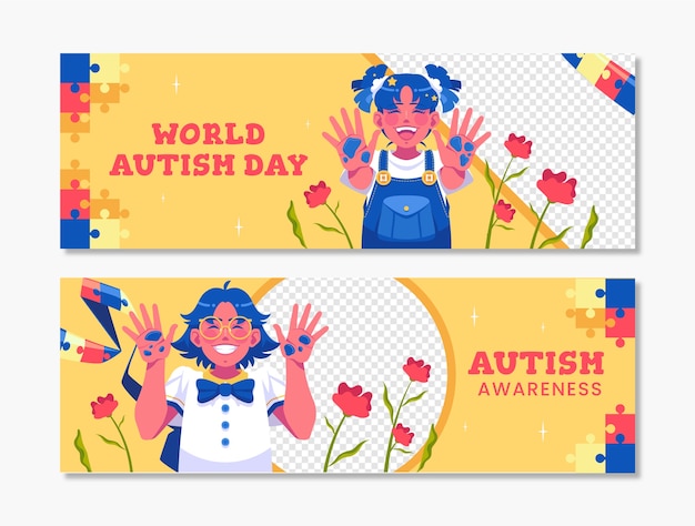 Vector plantilla de pancarta horizontal plana para el día mundial de concienciación sobre el autismo