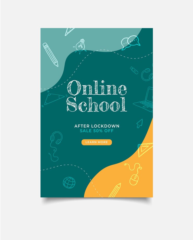 Vector plantilla pancarta póster en línea inscripción de apertura de la escuela