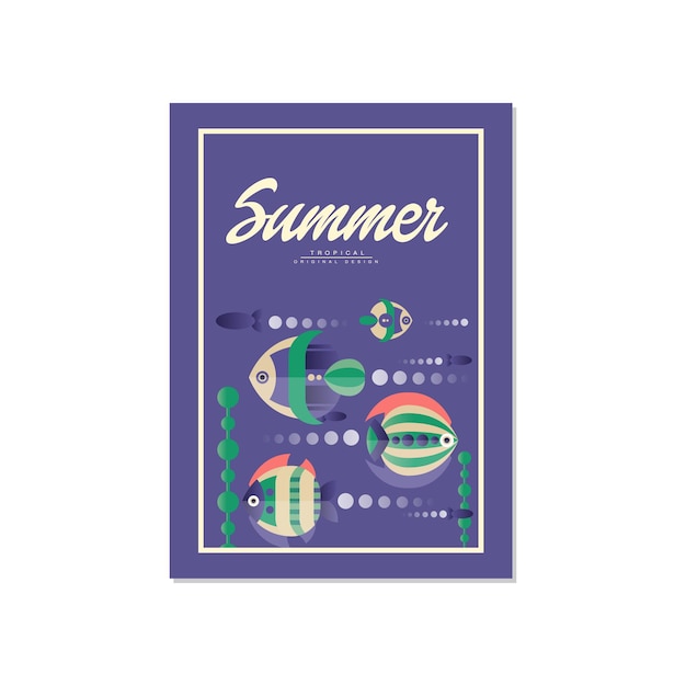 plantilla de pancarta de verano diseño orifinal de moda fondo estacional con pescado para cartel capa de tarjeta postal impresiones de folleto invitación vector ilustración diseño web