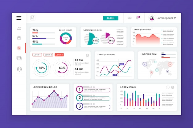 Plantilla del panel de administración del panel de control con elementos infográficos.