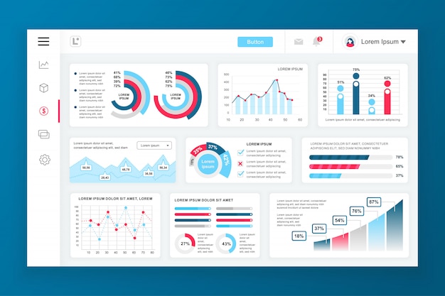 Plantilla del panel de administración del panel de control con elementos infográficos.