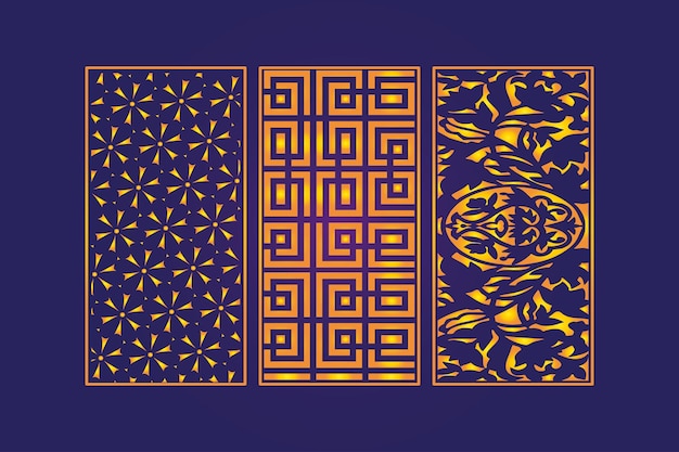 Plantilla de paneles de corte láser de patrones abstractos sin fisuras islámicos florales troquelados decorativos Oro