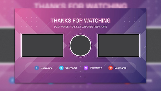 Plantilla de pantalla final de youtube minimalista abstracta. plantilla de photoshop personalizable.