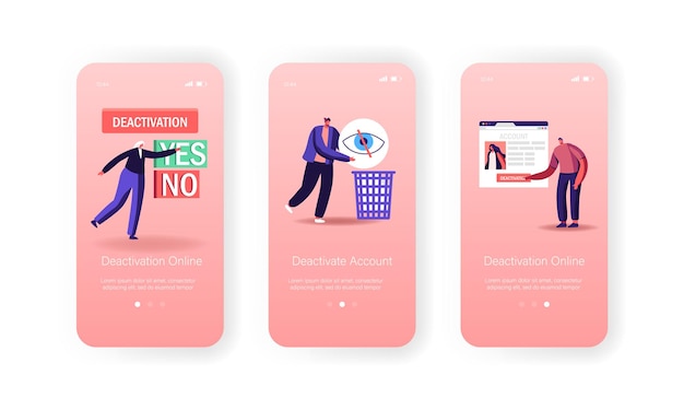 Plantilla de pantalla integrada de la página de la aplicación móvil de desactivación de la cuenta social