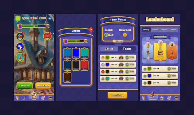 plantilla de pantalla de interfaz de juego con elementos