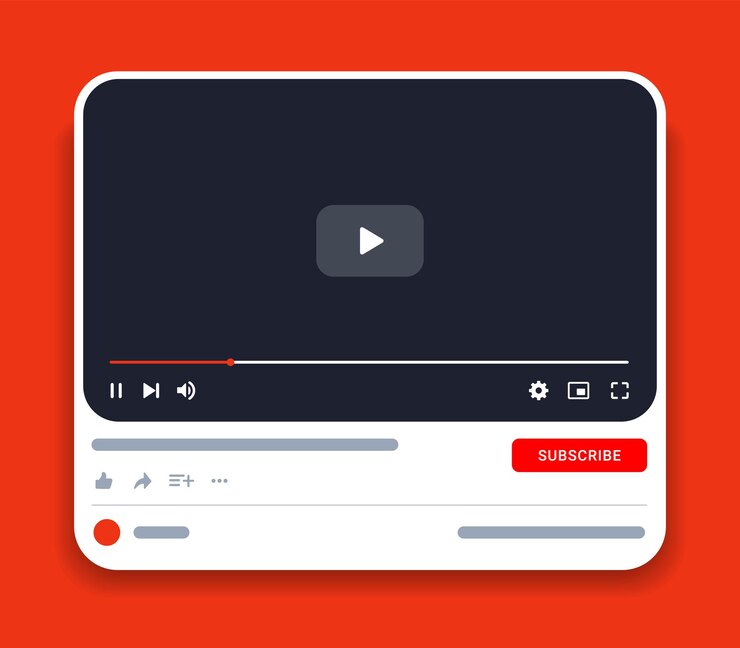 Vector plantilla de pantalla del reproductor de video de las redes sociales reproductor de vídeo móvil aplicación de maqueta de reproductor de videos ui ux cha