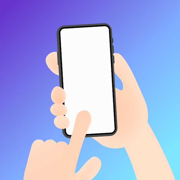 Plantilla de pantalla de teléfono Teléfono plano en las manos Maqueta de pantalla de teléfono Plantilla de pantalla en blanco Ilustración vectorial